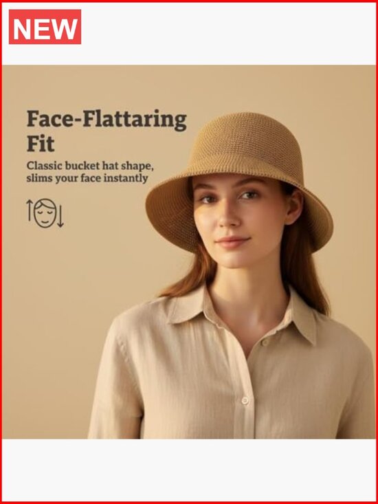 Women Straw Bucket Hat Knitted Paper Foldable Sun Hat Travel Beach UV Protection